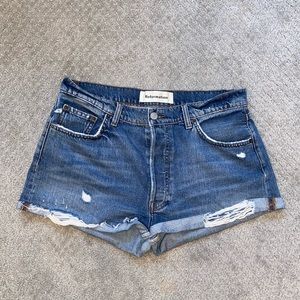 Reformation mid rise dark wash denim shorts